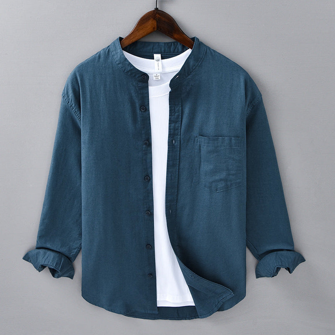 Men's Linen Grandad Collar Shirt – Minimalist Summer Style – view 8