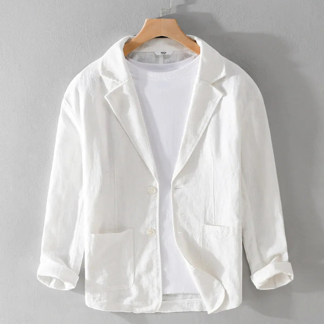 Men's Linen Blend Jacket – Relaxed Garment-Dyed Summer Layer – White