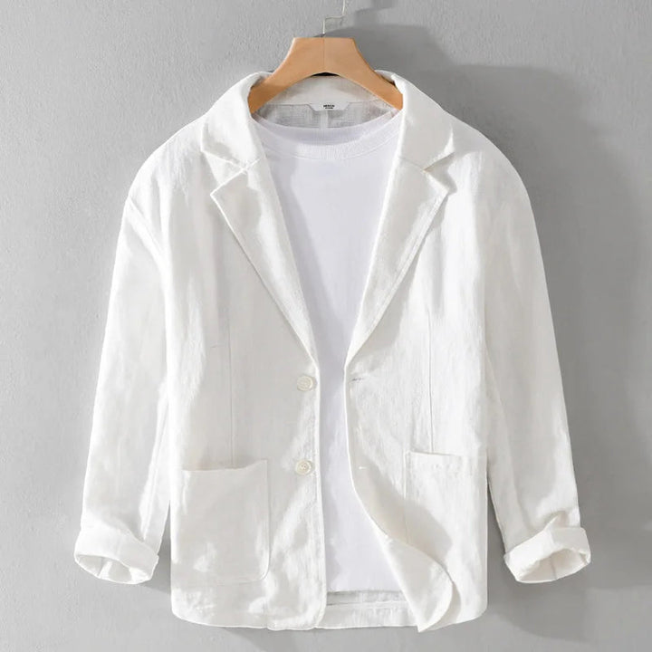 Men's Linen Blend Jacket – Relaxed Garment-Dyed Summer Layer – White