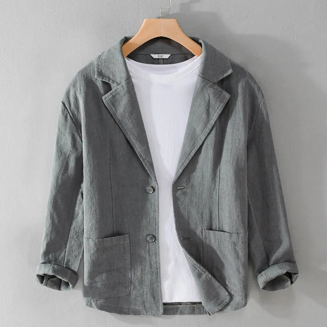 Men's Linen Blend Jacket – Relaxed Garment-Dyed Summer Layer – Coffee
