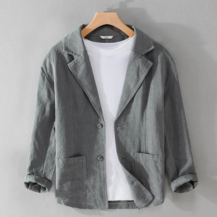 Men's Linen Blend Jacket – Relaxed Garment-Dyed Summer Layer – Coffee