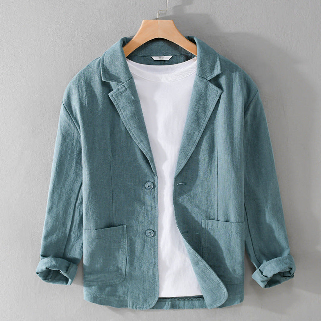 Men's Linen Blend Jacket – Relaxed Garment-Dyed Summer Layer – Dark Grey