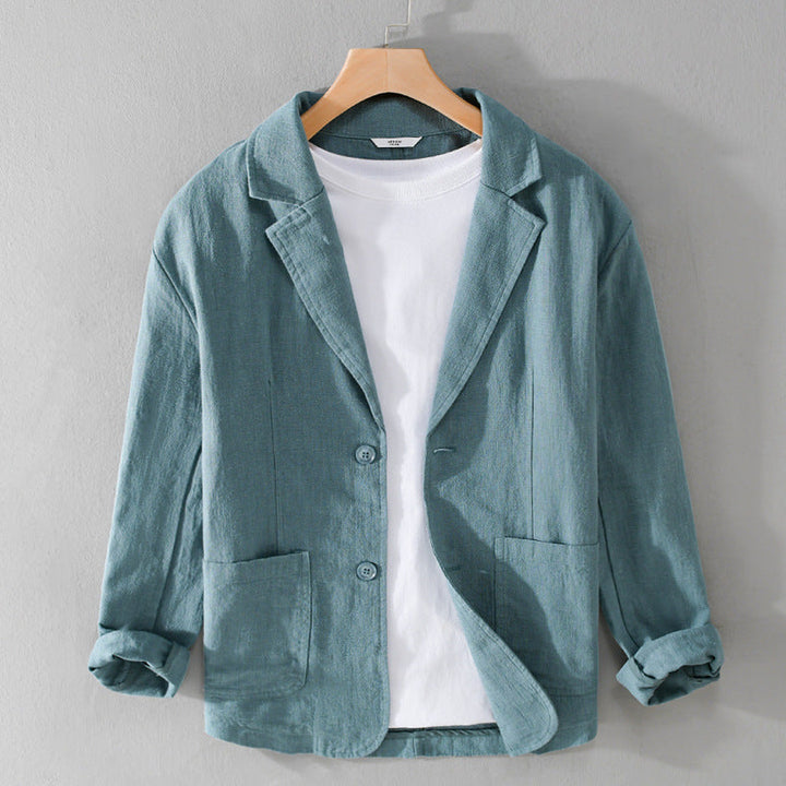 Men's Linen Blend Jacket – Relaxed Garment-Dyed Summer Layer – Dark Grey