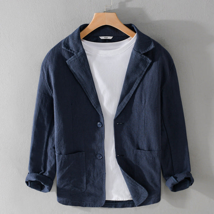 Men's Linen Blend Jacket – Relaxed Garment-Dyed Summer Layer – Azure