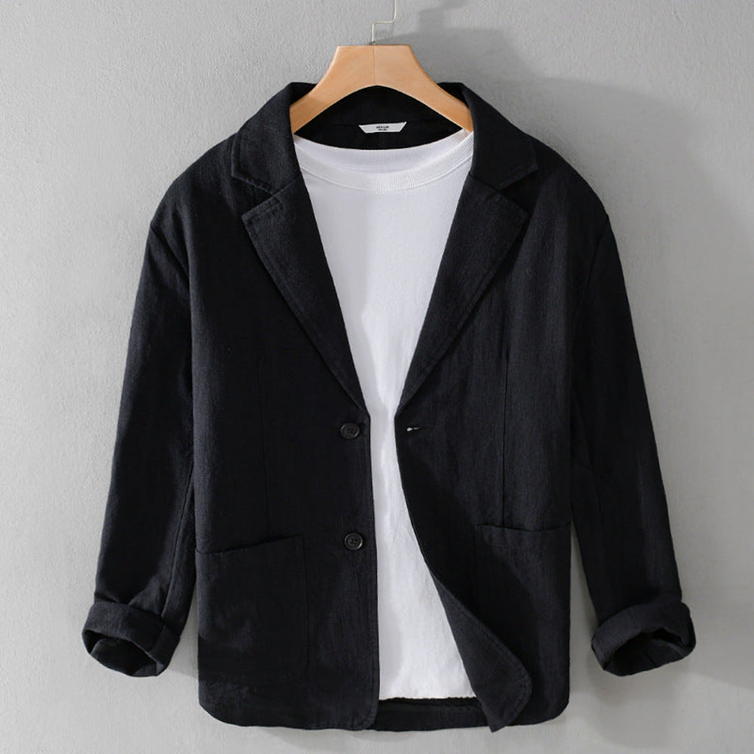 Men's Linen Blend Jacket – Relaxed Garment-Dyed Summer Layer – Dark Blue