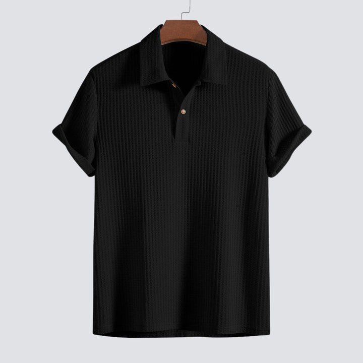 Men's Waffle Knit Polo Shirt – Textured Cotton Smart Casual – view 2