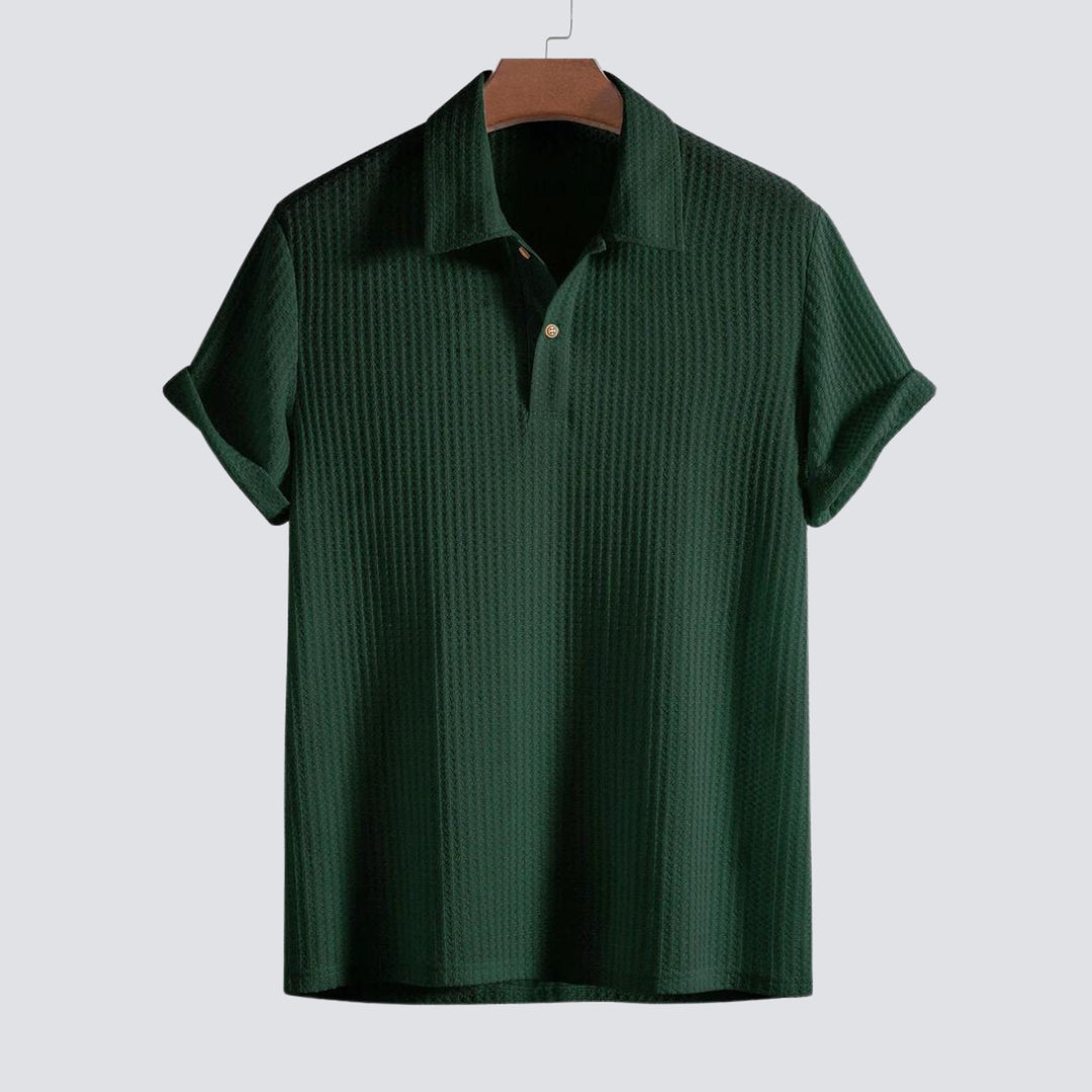 Men's Waffle Knit Polo Shirt – Textured Cotton Smart Casual – view 3