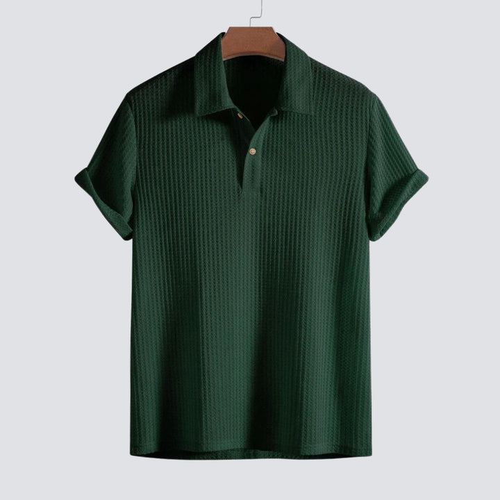 Men's Waffle Knit Polo Shirt – Textured Cotton Smart Casual – view 3