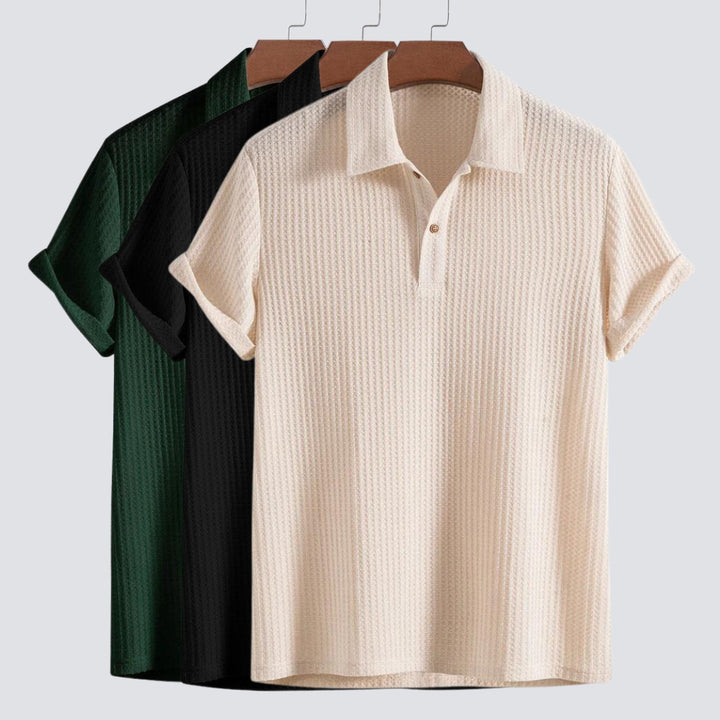 Men's Waffle Knit Polo Shirt – Textured Cotton Smart Casual – view 4