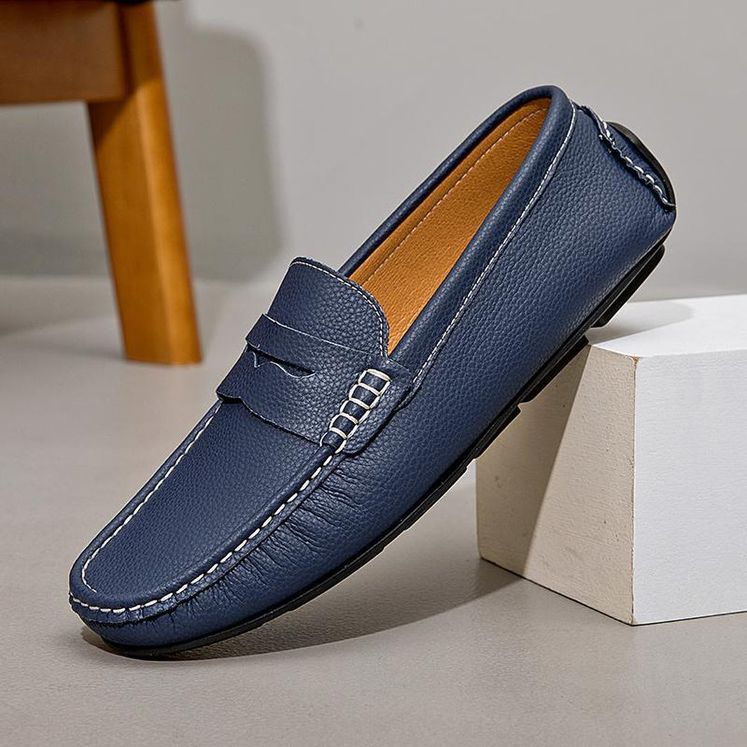 Men's Hand-Finished Leather Loafers – Cushioned All-Day Comfort – Blue