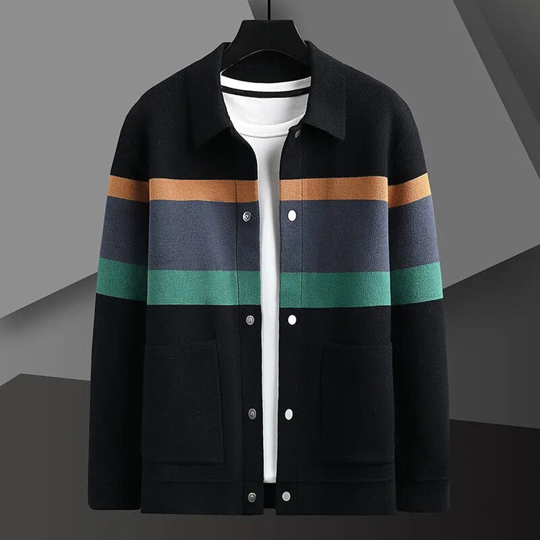 Men's Striped Jacquard Knit Cardigan – Smart-Casual Button-Up – view 4