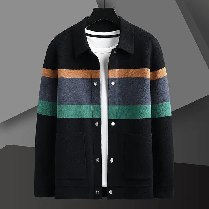 Men's Striped Jacquard Knit Cardigan – Smart-Casual Button-Up – view 4