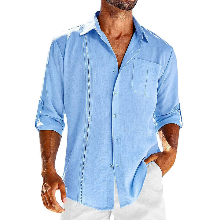 Men's Linen Cuban Collar Shirt – Relaxed Fit Summer Essential – Light Blue
