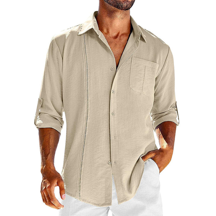 Men's Linen Cuban Collar Shirt – Relaxed Fit Summer Essential – Beige