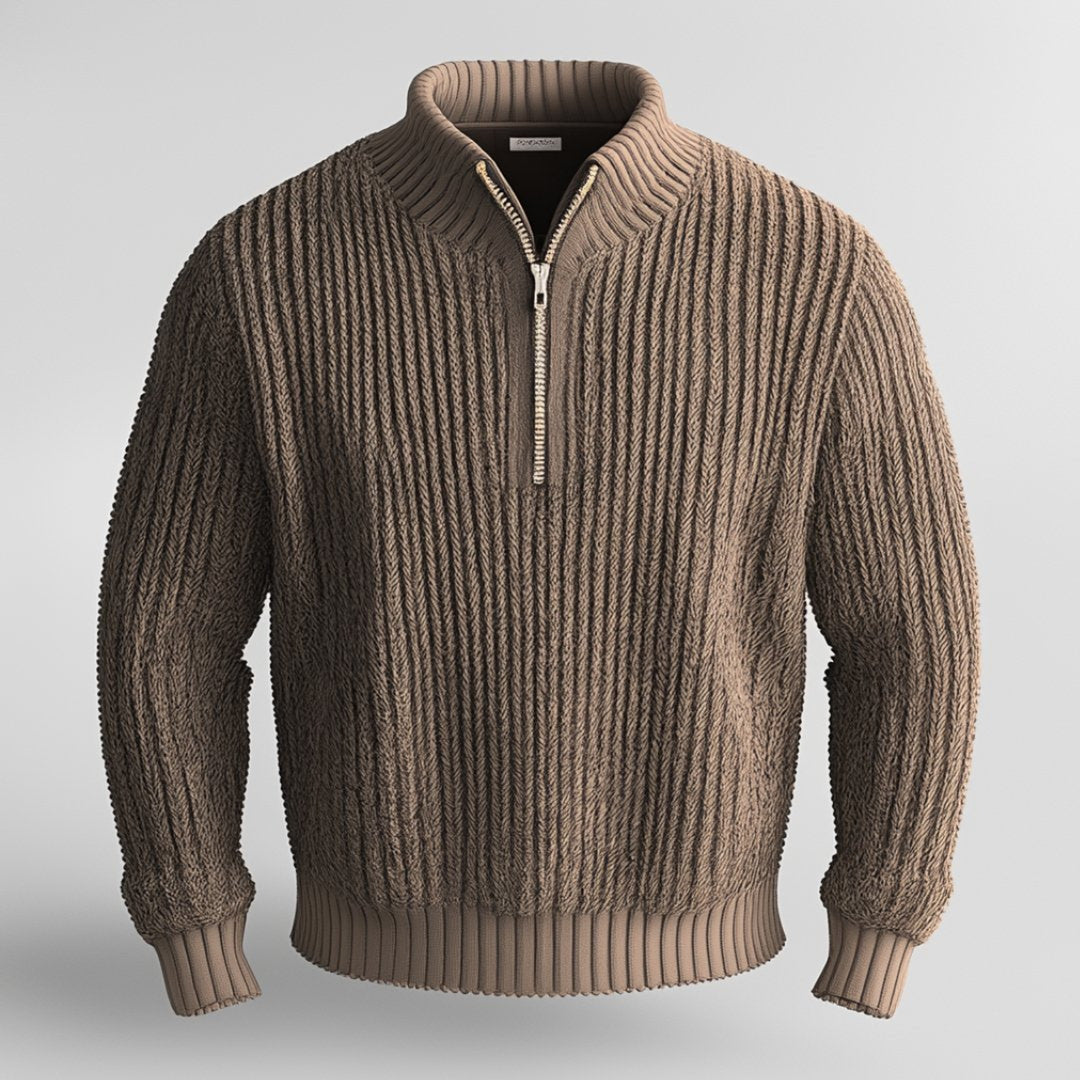 Men's Cotton-Blend Quarter-Zip Jumper – Thick Knit Highland Sweater – Black