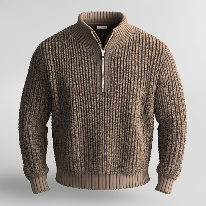 Men's Cotton-Blend Quarter-Zip Jumper – Thick Knit Highland Sweater – Black