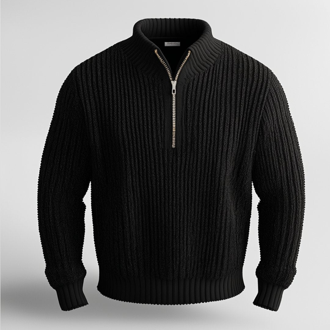 Men's Cotton-Blend Quarter-Zip Jumper – Thick Knit Highland Sweater – Taupe
