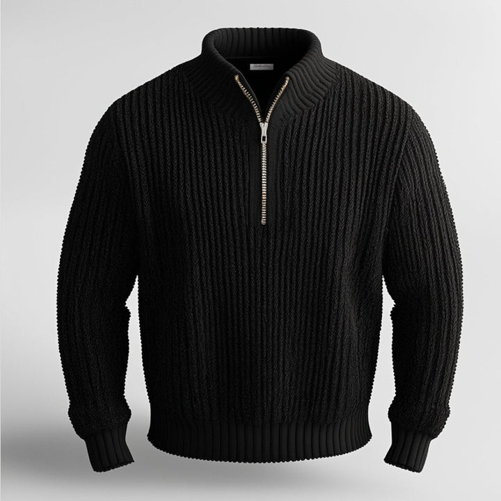 Men's Cotton-Blend Quarter-Zip Jumper – Thick Knit Highland Sweater – Taupe