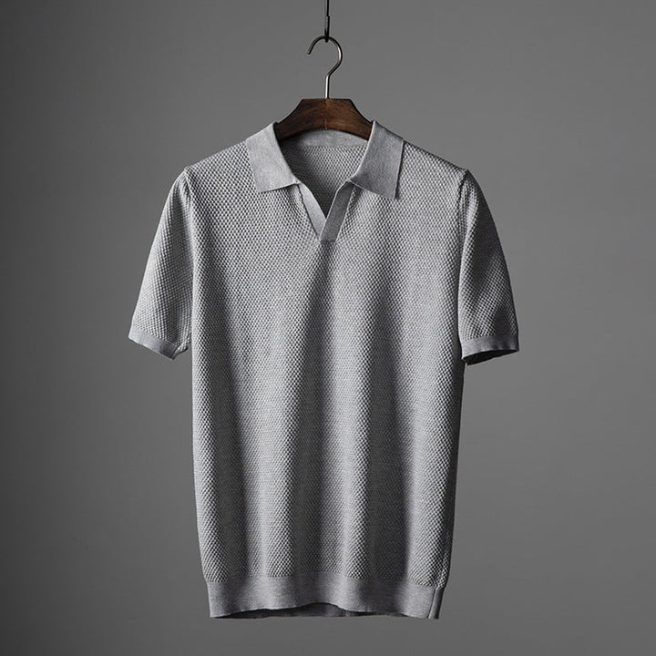 Men's Knitted Polo Shirt – Massimo Breathable Short Sleeve Top – view 3