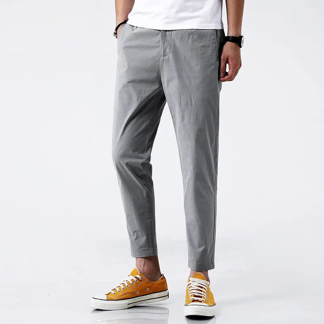 Men's Cotton Chinos – Marseille Straight Fit Ankle-Length Trousers – Light Olive