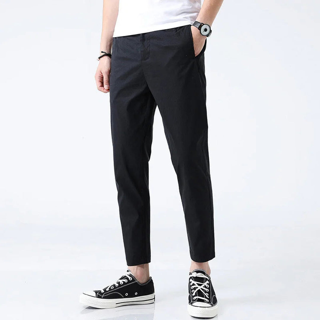 Men's Cotton Chinos – Marseille Straight Fit Ankle-Length Trousers – Black