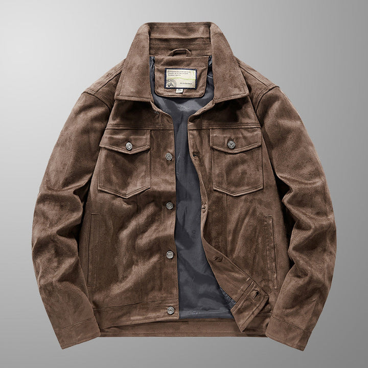 Men's Genuine Suede Jacket – Riviera Zip-Front with Point Collar – Camel