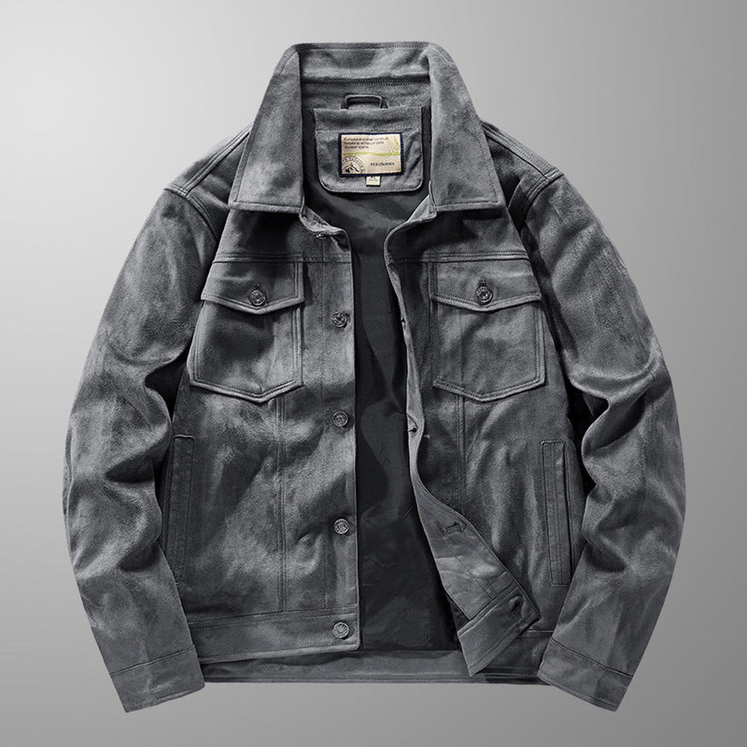 Men's Genuine Suede Jacket – Riviera Zip-Front with Point Collar – Grey