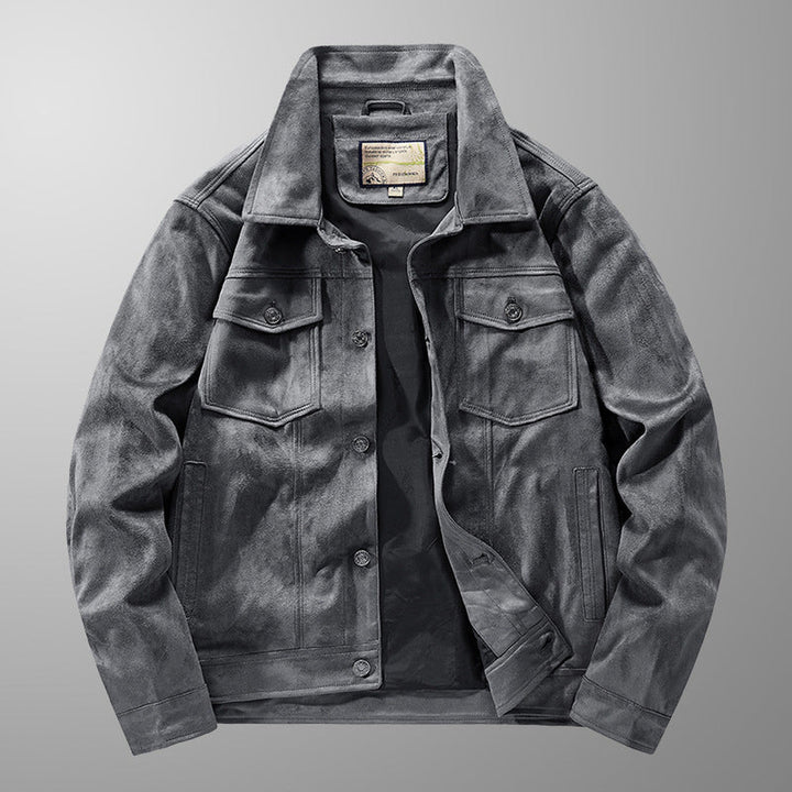 Men's Genuine Suede Jacket – Riviera Zip-Front with Point Collar – Grey