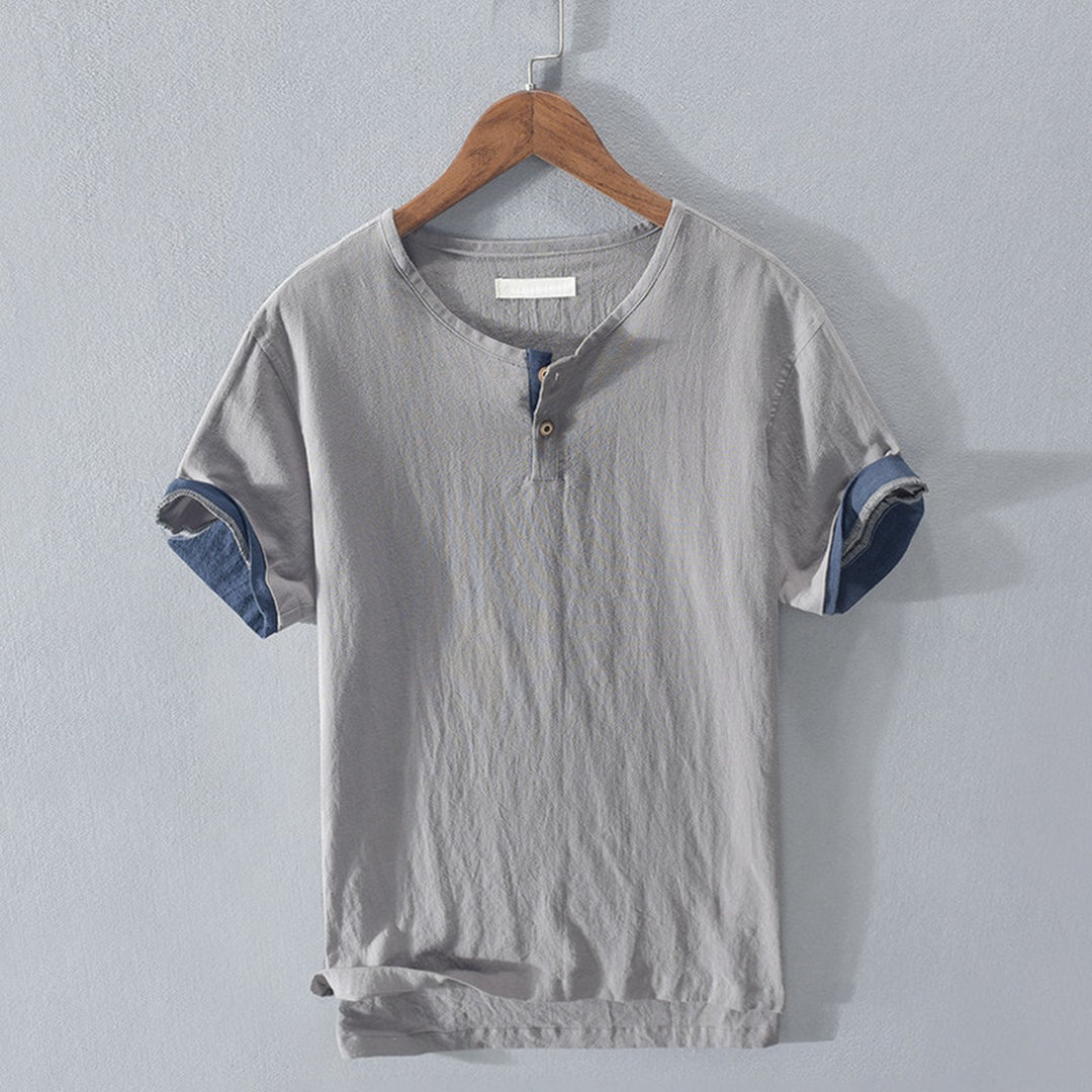 Men's Linen Henley Shirt – Lightweight Breathable Summer Top – Navy