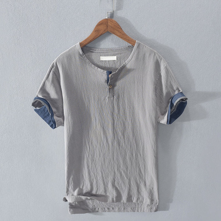 Men's Linen Henley Shirt – Lightweight Breathable Summer Top – Navy