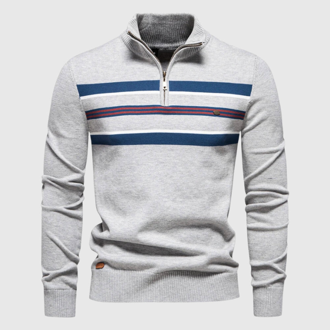 Men's Cotton Striped Jumper – Coastal Zip Collar Knit Pullover – view 2