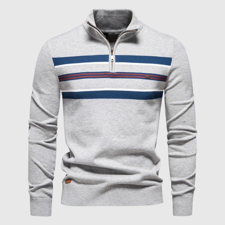 Men's Cotton Striped Jumper – Coastal Zip Collar Knit Pullover – view 2