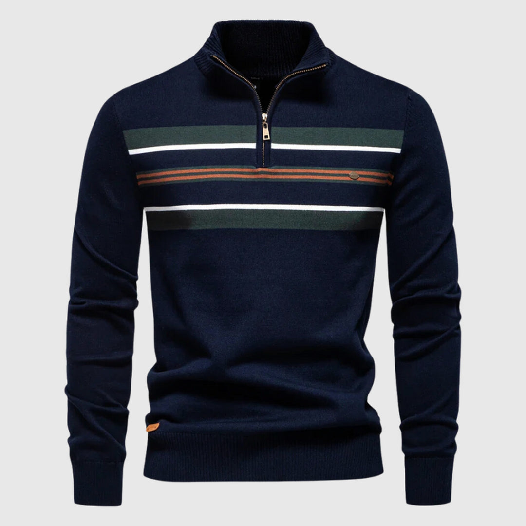 Men's Cotton Striped Jumper – Coastal Zip Collar Knit Pullover – view 4