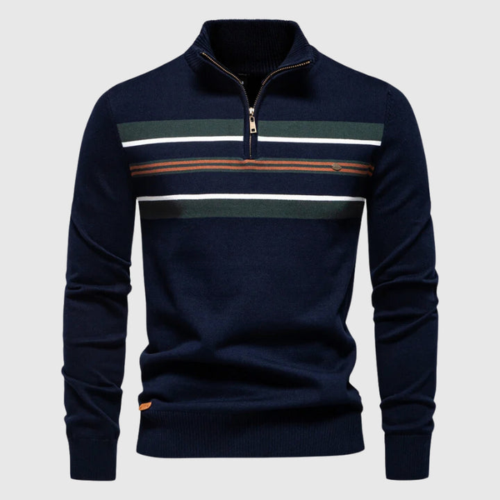 Men's Cotton Striped Jumper – Coastal Zip Collar Knit Pullover – view 4