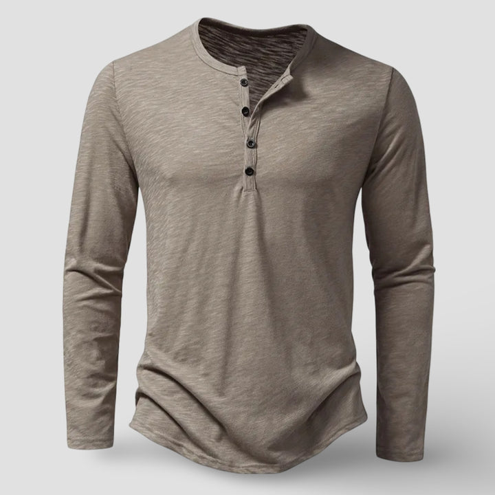 Men's Cotton Long Sleeve Henley Shirt – Classic Button Placket – Khaki