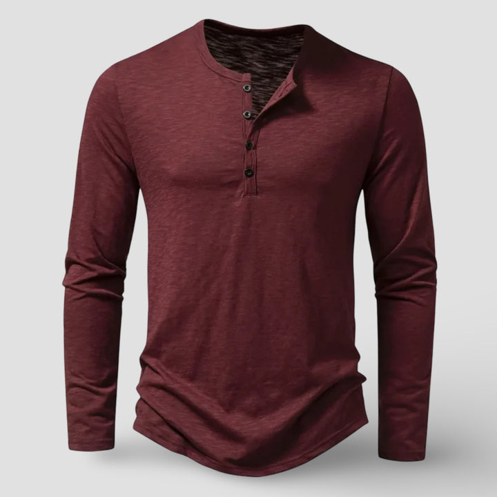 Men's Cotton Long Sleeve Henley Shirt – Classic Button Placket – Wine