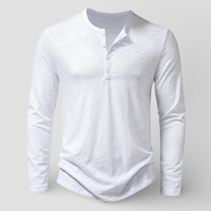 Men's Cotton Long Sleeve Henley Shirt – Classic Button Placket – White