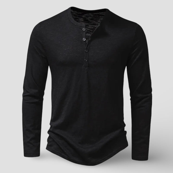 Men's Cotton Long Sleeve Henley Shirt – Classic Button Placket – Black