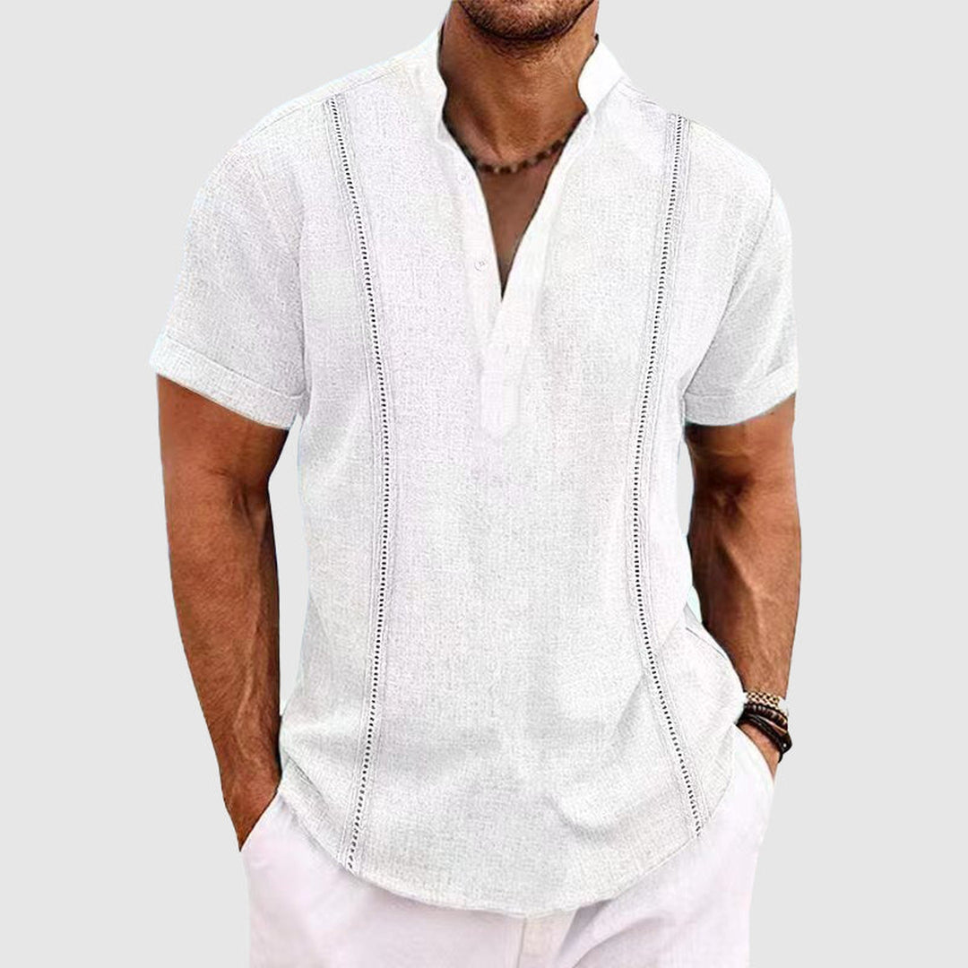 Men's Linen Blend Shirt – Harbour Short Sleeve Summer Shirt – Dark Blue