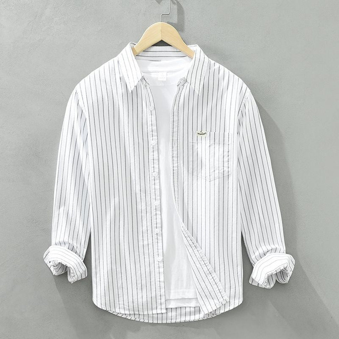 Men's Striped Linen Shirt – Breton Maritime Summer Style – view 3
