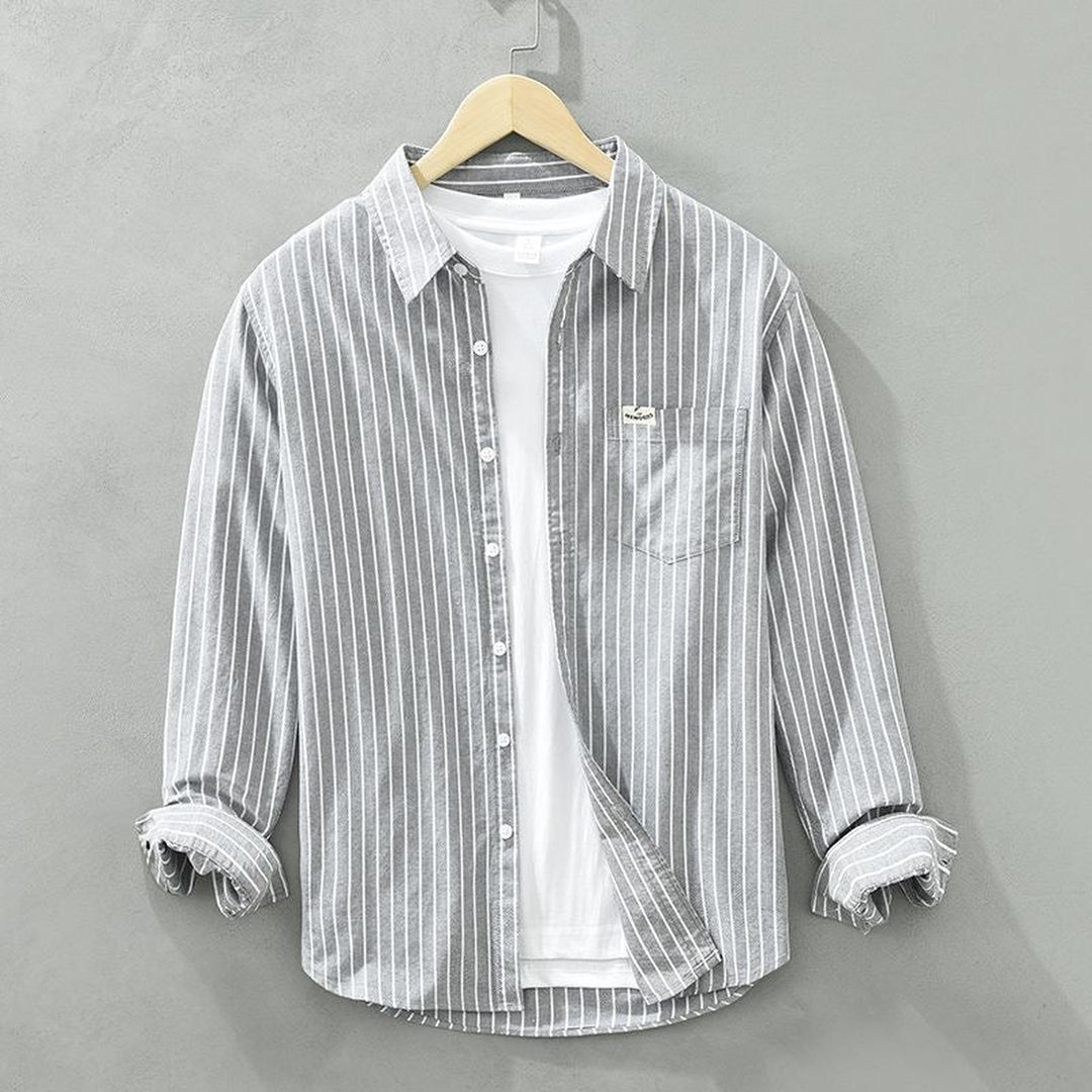 Men's Striped Linen Shirt – Breton Maritime Summer Style – view 6