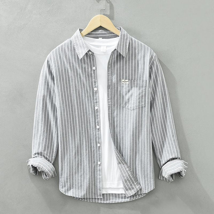 Men's Striped Linen Shirt – Breton Maritime Summer Style – view 6