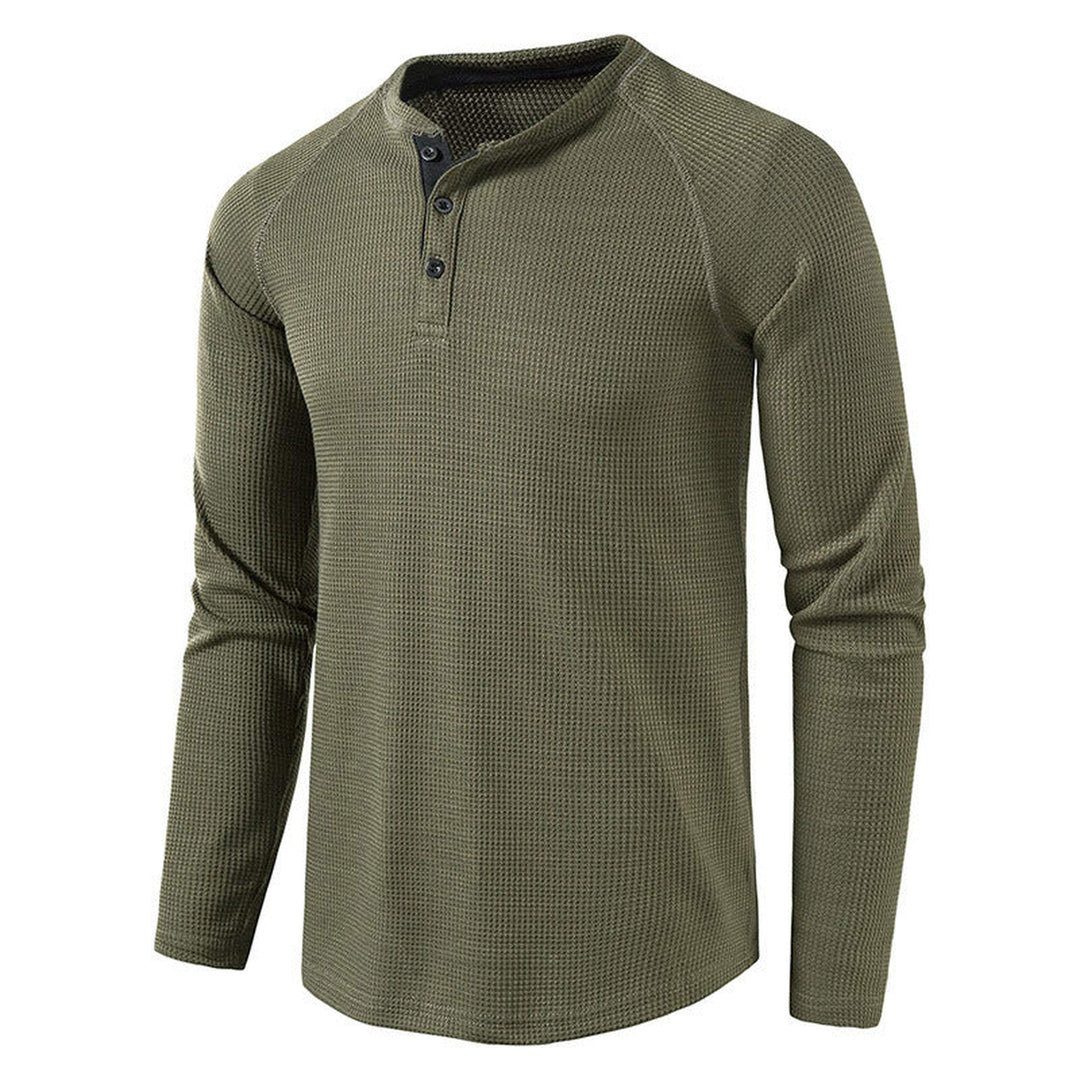 Men's Waffle Knit Henley Top – Breathable Button Placket Shirt – view 2