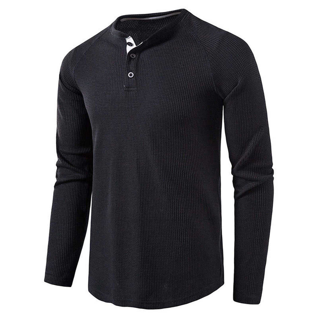 Men's Waffle Knit Henley Top – Breathable Button Placket Shirt – view 3
