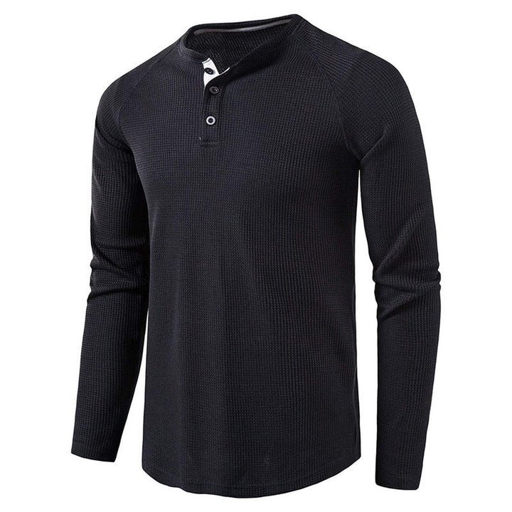 Men's Waffle Knit Henley Top – Breathable Button Placket Shirt – view 3