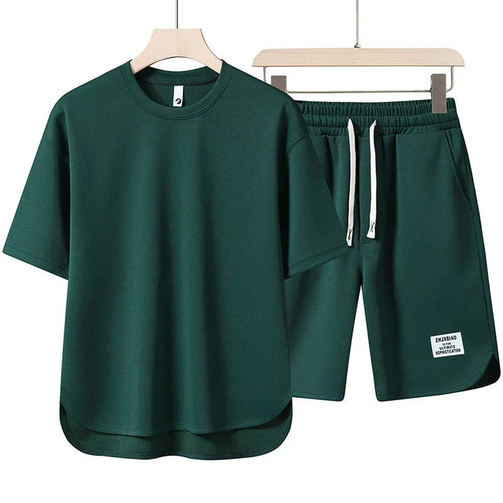 Men's Mesh Two-Piece Summer Set – Breathable Tee and Shorts – Apricot
