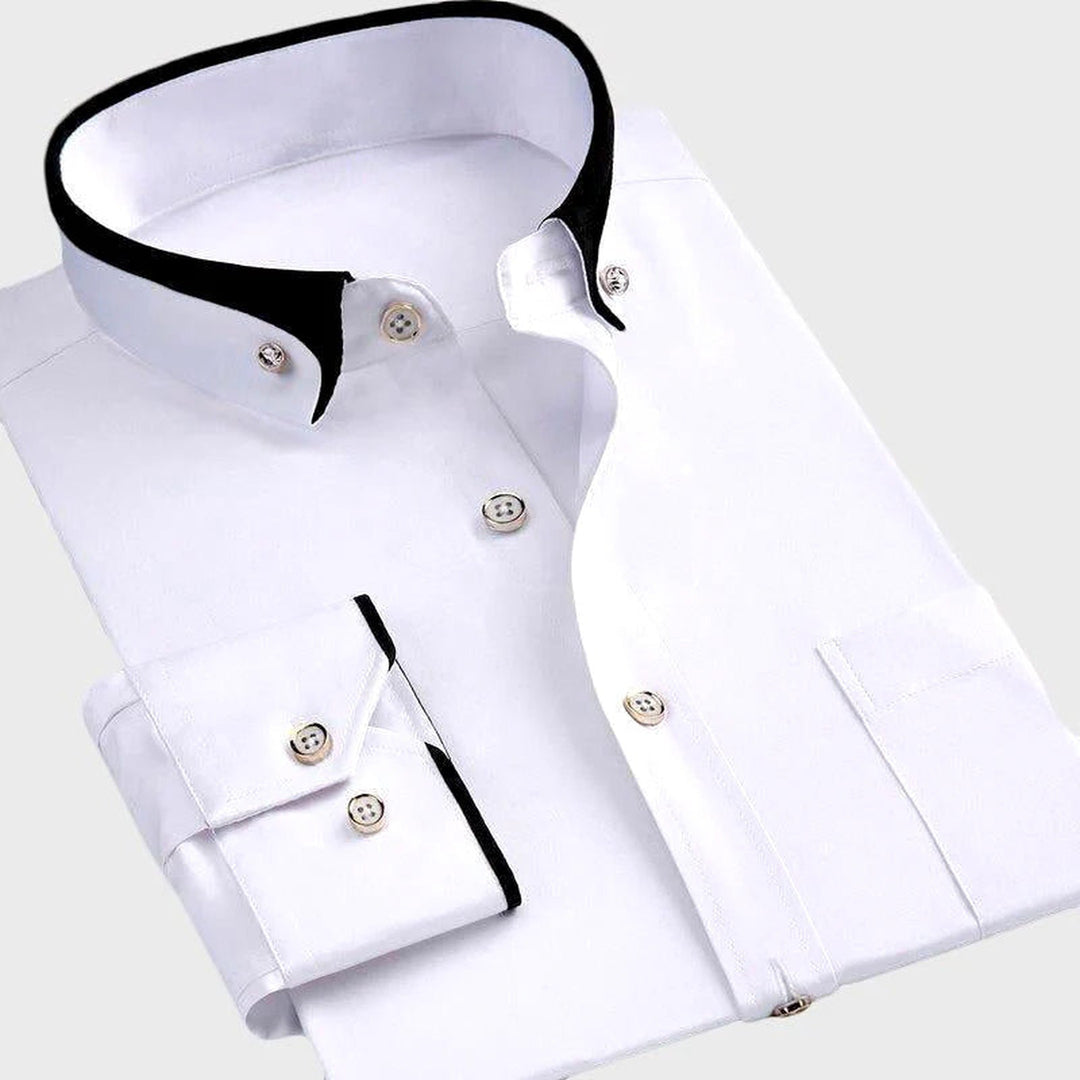 Men's Stretch Long Sleeve Collar Shirt – Smart Casual Comfort Fit – Black