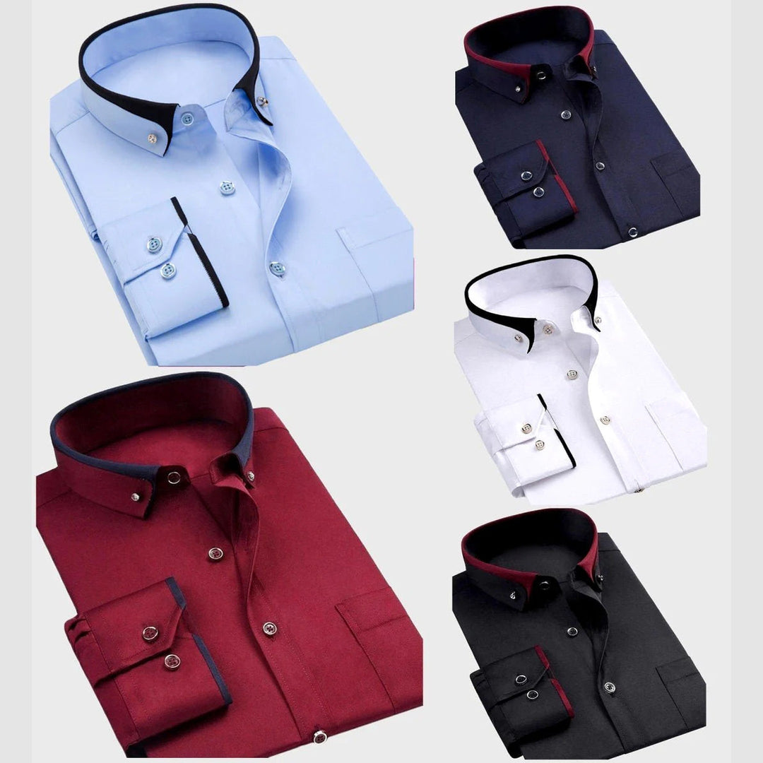 Men's Stretch Long Sleeve Collar Shirt – Smart Casual Comfort Fit – Red