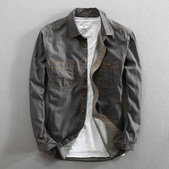 Men's Vintage Denim Shirt – Slim Fit Casual Layering Staple – Grey