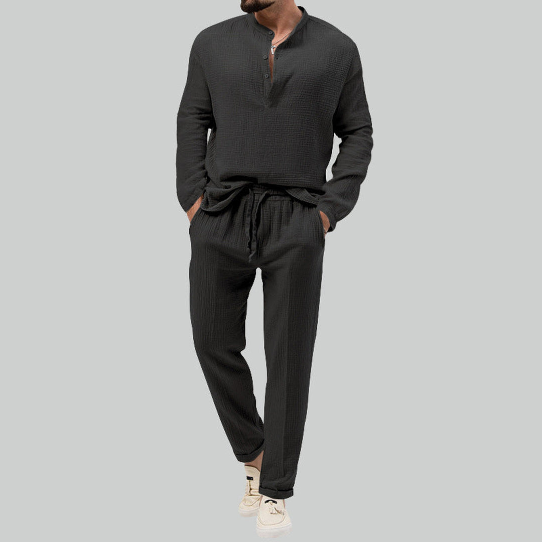 Men's Formentera Two-Piece Set – Resort Shirt and Trousers – Black